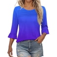 thumbnail image 1 of Plebaso Womens Summer Tops Ruffle 3/4 Length Sleeve Round Neck Shirts Pleated Casual Loose Tunic Blouses, 1 of 6