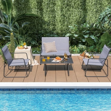 Costway Ensemble de Conversation Extérieur en Métal de 4 Pcs pour Patio, Table de Jardin