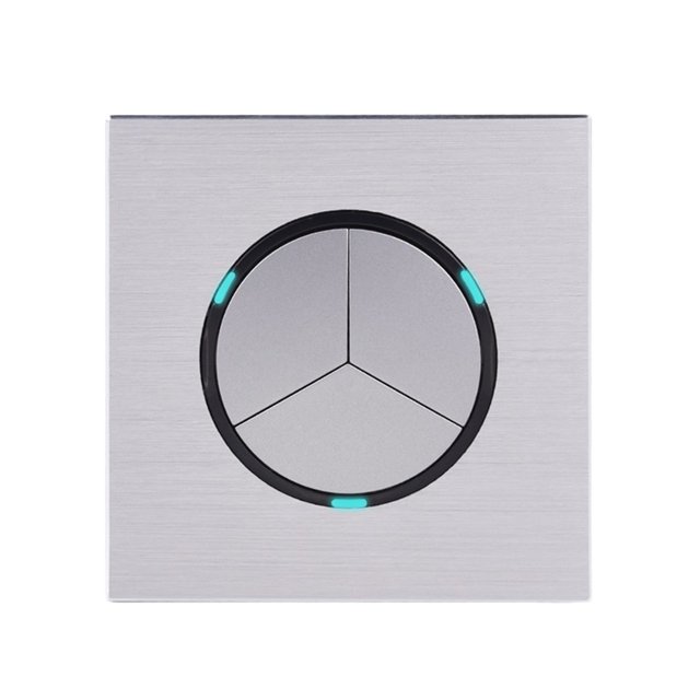 3 Gang 2 Way Random Click On / Off Passage Wall Light Switch Switched LED Indicator Black / Silver Grey Aluminum Panel ,Trusted and Reliable