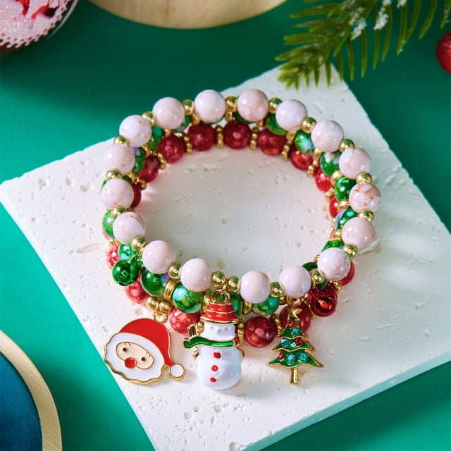 HOARBOEG Three Piece Christmas Tree Old Man Snowman Beaded Bracelet For Women