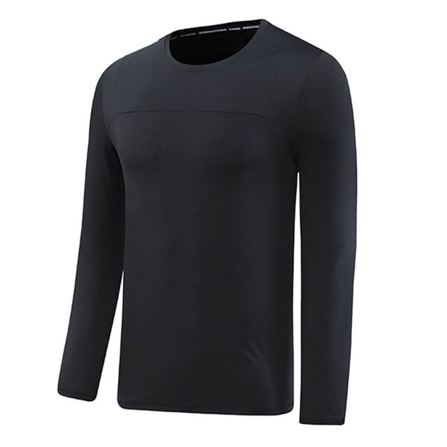 Styesk Mens Shirts Man Solid-Color-Drying Breathable Tight Fitting Base Sports Fitness Elastic Long Sleeve Round-Neck