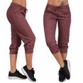 thumbnail image 3 of Capris à Enfiler pour Femmes Extensibles à Jambe Grand Coupe Jambe Grande Taille Polyester Pantalons Raccourcis Pantalons Capris pour Dames Style C-88 Bordeaux TTG, 3 of 7