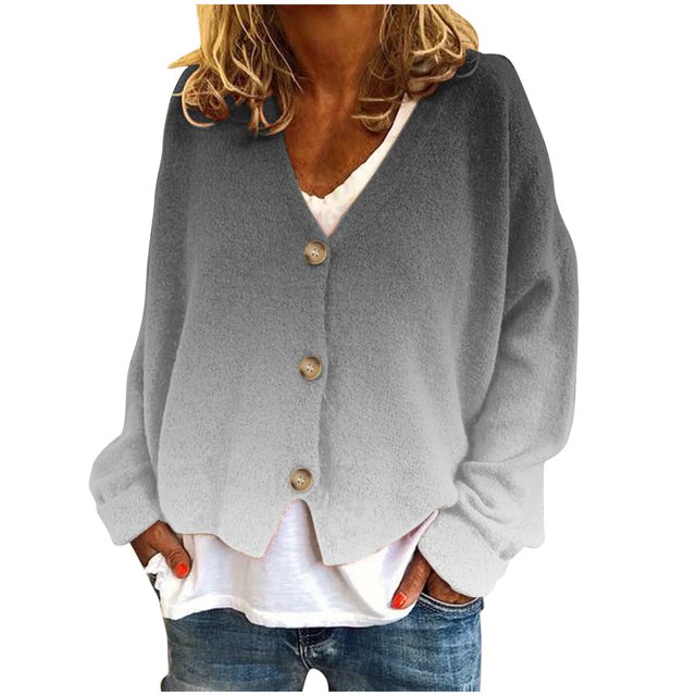 MeetoTime Women's 2024 Fall Knit Cardigans Open Front Long Sleeve V Neck Button Loose Cardigan Sweaters