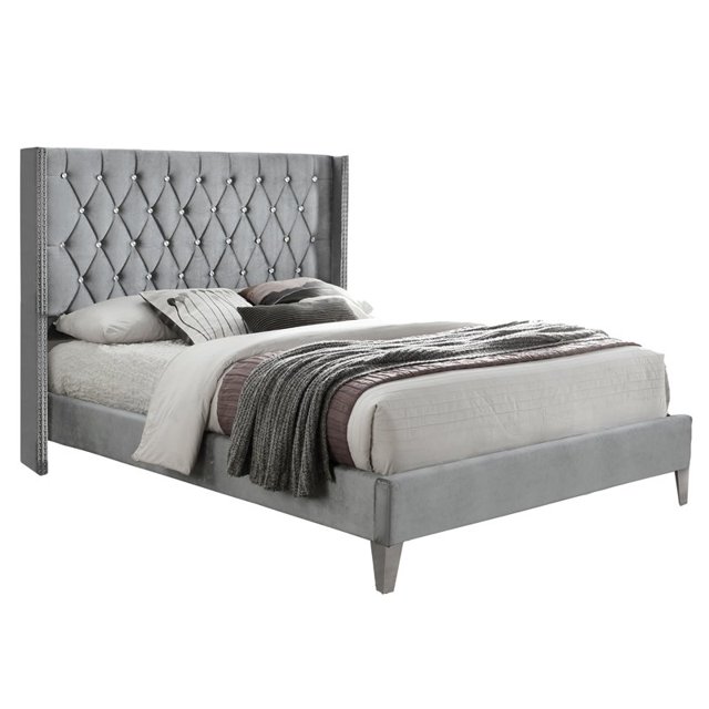 Better Home Products Alexa Velvet Upholstered Queen Platform Bed in Gray