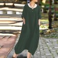 thumbnail image 1 of Gspmoly Robes d'Été pour Femmes, Robe Décontractée Ample à Manches Longues à Col en V en Coton et Lin de Couleur Unie pour Femmes, Robes de Vacances pour Femmes en Liquidation, 1 of 8