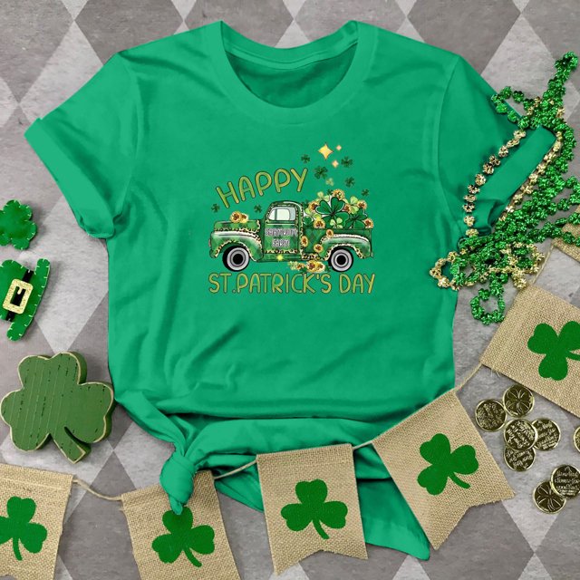 T-shirt de la Saint-Patrick pour Femmes Mode Col Rond Imprimé Manches Courtes T-shirt Décontracté Ample Hauts T-Shirts de la Saint-Patrick pour Femmes