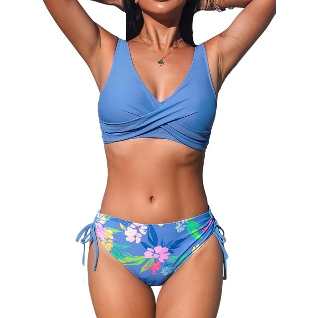 Women's Bikini Swimsuit Front Cross Lace Up Two Piece Bathing Suit