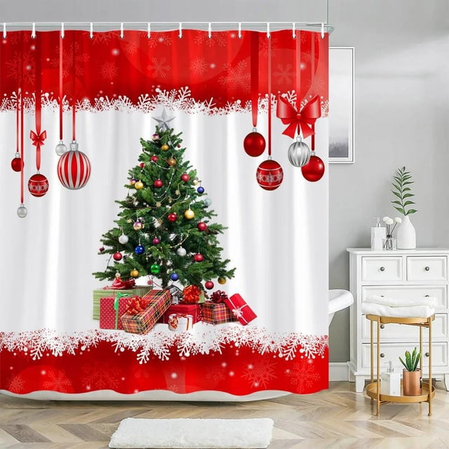 Birdeem Doublure de Rideau de Douche, Crochets de Rideau de Douche, Rideau de Douche de Noël Motif Arbre de Noël Rideau de Douche Rideau de Dortoir Rideau Séparateur de Pièce, Ensemble de Rideaux de Douche, Rideaux de Douche pour Salle de Bain