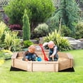 thumbnail image 2 of Outsunny Wooden Kids Sandbox with Cover and Seat for Outdoor, Natural, 2 of 10