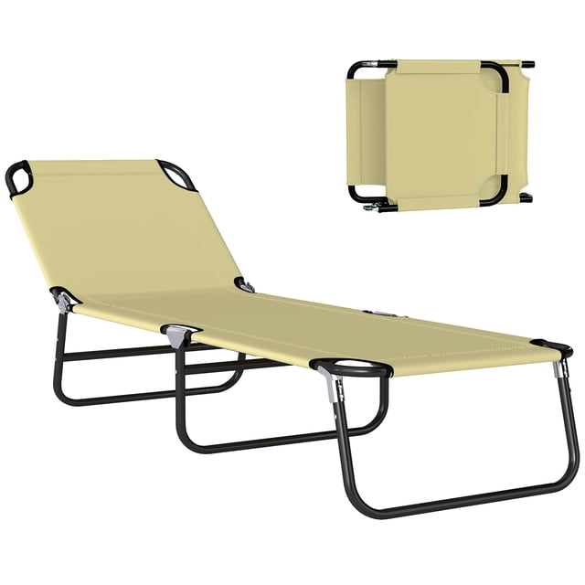 Outsunny Folding Lounge Chair, 5 Position Sun Tanning Chair, Cream White