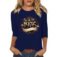 thumbnail image 2 of Uootdi Hauts pour Femmes Manches 3/4 Col Ras du Cou Imprimé Palmier Coucher de Soleil 1976 Coupe Décontractée T-Shirts Rétro Plage Vacances Cadeau, 2 of 4
