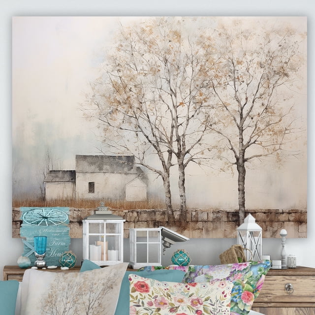 Designart Large Tree Canvas wall art, Rustic Farmhouse Tree Scenery , Trees Wall art decor, Brown Canvas wall art, 40x30 inches