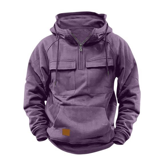 aohooy Tactical Hoodies for Men Military Long Sleeve Quarter Zip Pullover Fleece Cargo Jacket Sweatshirt Vintage Workout Hoodies Purple,XXL