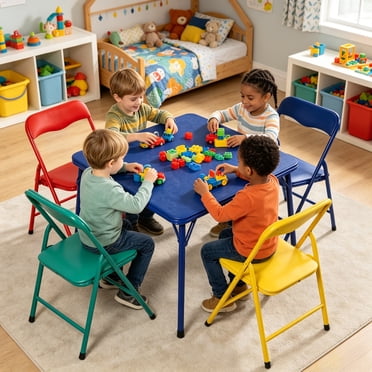 Homy Casa 5-Piece Kids Activity Table Set, 24'' Square Table with 4 Folding Chairs for Playroom, Study Room, Multicolor