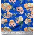 thumbnail image 1 of Soimoi Blue Poly Georgette Fabric Anemone & Begonia Floral Fabric Prints By Yard 42 Inch Wide, 1 of 3