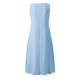 thumbnail image 4 of HKEJIAOI Robes Décontractées pour Femmes Offres Liquidation Cadeau de la Saint-Valentin Mode Femmes Uni Confortable Été Col Rond Dames Poches Robe Sans Manches Bleu, 4 of 7