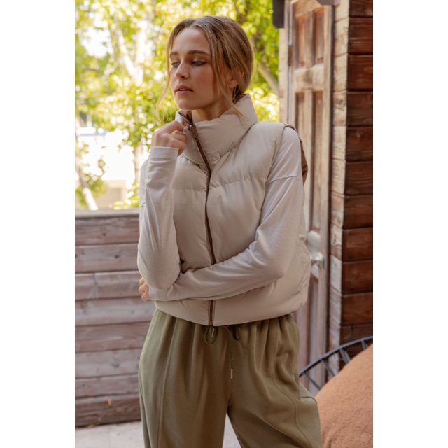 Blu Pepper Veste Matelassée Courte Réversible à Fermeture Éclair pour Femmes