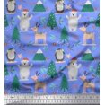 thumbnail image 1 of Soimoi Blue Poly Georgette Fabric Bear & Reindeer Cartoon Print Sewing Fabric Yard 52 Inch Wide, 1 of 5