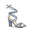 thumbnail image 1 of BLISSFUL STEP Women's Sandals High Block Heels Solid Color Lace up Sandals Haze blue 7, 1 of 6