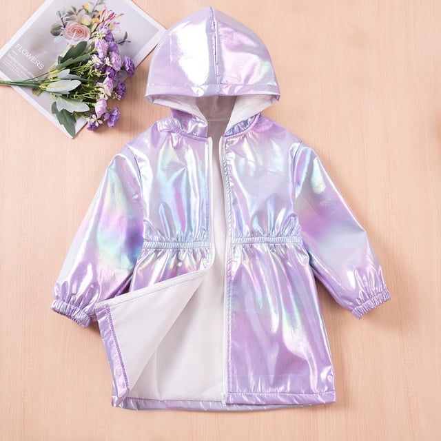 uublik Girls Coat Spring Fall Outerwear Zipper Hooded Jackets Coat Purple, Size 1-8 Years