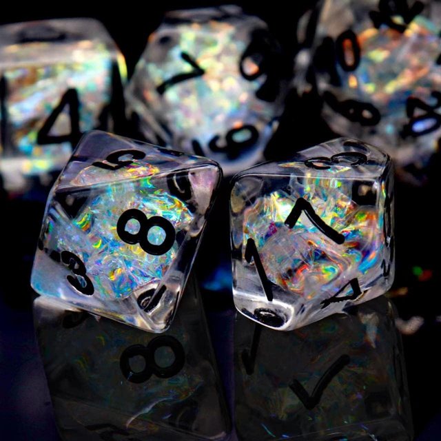 Arboraoe Clear Rainbow Dice Set 7PCS D&D Dice Iridescent Mylar Filled Resin Polyhedral RPG Game Dungeons and Dragons Gifts
