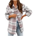 thumbnail image 3 of YOIAVAIOY Women's Plaid Jacket Western Cowboy Shacket Fall Winter Wool Blend Jacket with Multi Pocket Pink L, 3 of 9