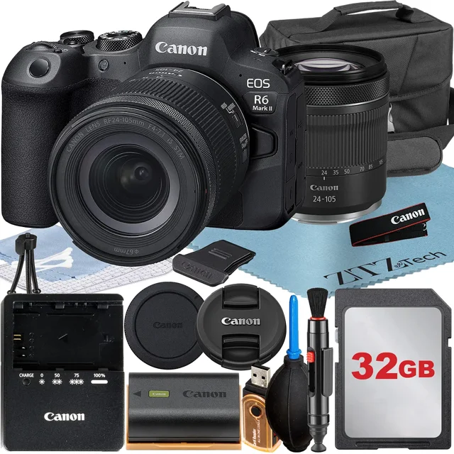 Canon EOS R6 Mark II Mirrorless Camera with RF 24-105mm Lens + 32GB Memory Card + Case + LED Flash + ZeeTech Accessory Bundle