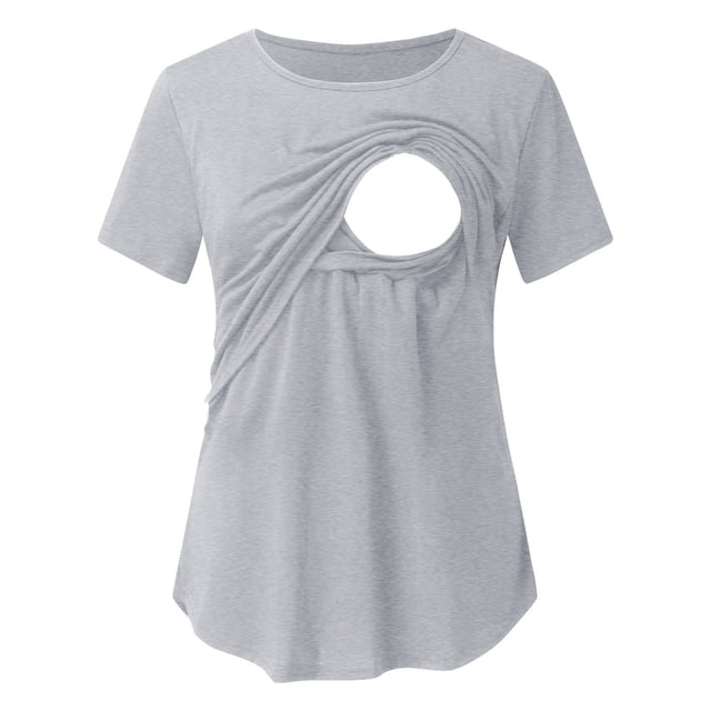 DPTALR Blouse d'Allaitement à Manches Courtes pour Grossesse et Grossesse, Couleur Unie, Col Rond