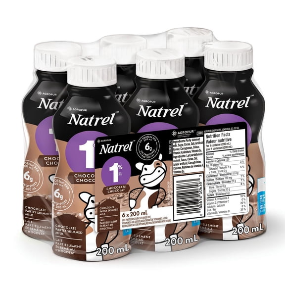 Natrel 1 % Lait au Chocolat Partiellement Écrémé 6x200ml