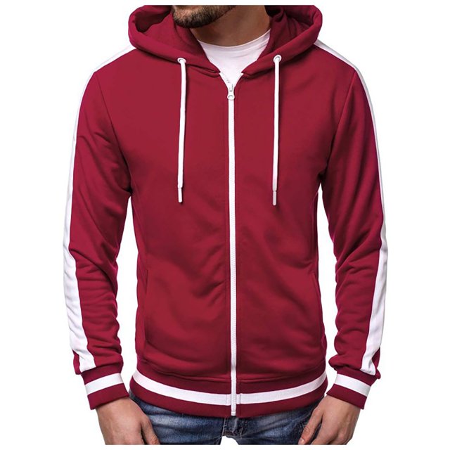 Ediodpoh Chandail à Capuchon d'Automne pour Homme avec Fermeture Éclair Capuchon Long Veste pour Homme Chandail pour Homme Rouge m