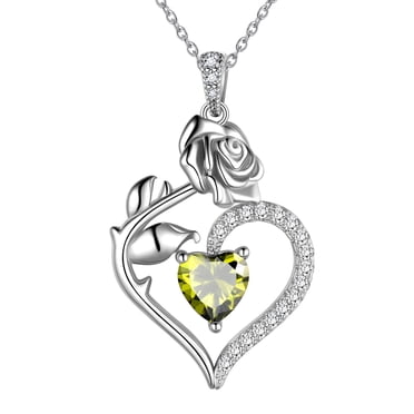 Beautlace Collier en Argent Sterling 925 avec Pierre de Naissance pour Femmes, Pendentif Cœur Fleur de Rose, Collier, Bijoux Fins, Cadeaux d'Anniversaire, d'Anniversaire de Mariage et de Noël pour Femmes et Filles