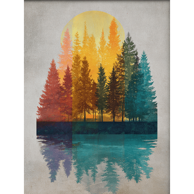 Sunset Forest Landscape Canvas Wall Art 15.75x11.81 Inches