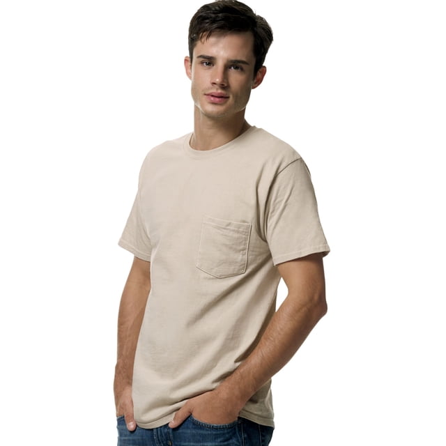 Hanes TAGLESS Men`s Pocket T-Shirt, 3XL, Sand