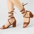 thumbnail image 2 of BLISSFUL STEP Women's Open Toe Color Block Lace Up Heel Sandals, 2 of 7