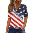 thumbnail image 1 of KIHOUT Women's Independence Day Printed T-Shirt Button Up Short Sleeved V-Neck Tops Red L, 1 of 5
