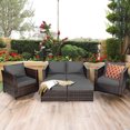 thumbnail image 4 of Gymax Ensemble de Mobilier de Conversation en Rotin pour Patio Extérieur 5 Pcs avec Coussins Gris, 4 of 10