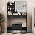 thumbnail image 2 of Vanity Desk with LED Light Mirror and Charging Station, Small Makeup Vanities Set with 2 Drawers, Vanity for Girls Women with Storage Stool, Vanity Table for Bedroom, 2 of 7