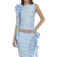 thumbnail image 2 of xiaxaixu Women Solid Color Tank Tops Mesh See-Through 3D Flower Ruffles Crew Neck Sleeveless Vests Summer Slim Fit Crop Tops, 2 of 5