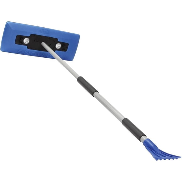Snow Joe SJBLZD L'original balai à neige télescopique 2 en 1 + grattoir à glace, avec tête en mousse anti-rayures de 18 pouces, mousse à cellules fermées pour aucune absorption d'eau, bleu