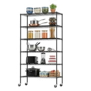 FDW 6-Tier Wire Shelving Unit, Wheels,  Heavy Duty Metal Rack, Adjustable Storage Shelf for Garage Utility, 2100 Lbs Capacity, Black