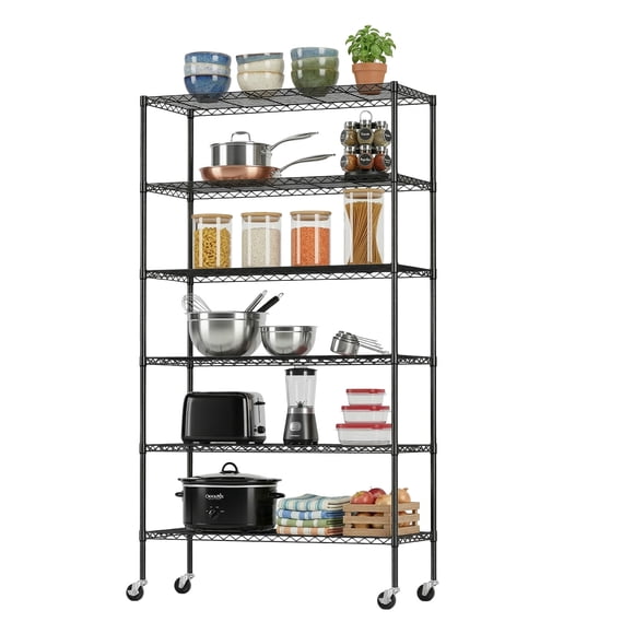 FDW 6-Tier Wire Shelving Unit, Wheels, Heavy Duty Metal Rack, Adjustable Storage Shelf for Garage Utility, 2100 Lbs Capacity, Black