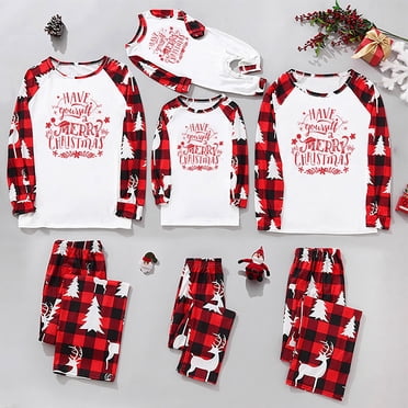 EGNMCR Ensemble de Pyjamas de Noël Assortis pour la Famille, Pyjamas des Fêtes de Noël pour Femmes/hommes/enfants/bébés, Joyeux Noël Tenue de Nuit Classique à Carreaux pour Noël Tenue Parent-Enfant