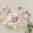 thumbnail image 2 of Baby Girls Floral Rompers Set Flare Sleeve Jumpsuit With Headband Summer, 2 of 6
