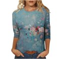 thumbnail image 2 of Hauts d'Été pour Femmes 2023 Mode Tendance pour Femmes T-shirt Ample Imprimé Blouse à Manches 3/4 Col Rond Hauts Décontractés T-shirt pour Femmes en Liquidation, 2 of 5