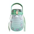 thumbnail image 1 of Boc 1100ml Straw Cup Strap Design Bright Color Flip Lid Colorful Print Double Drinking Straw Cup for Students, 1 of 10