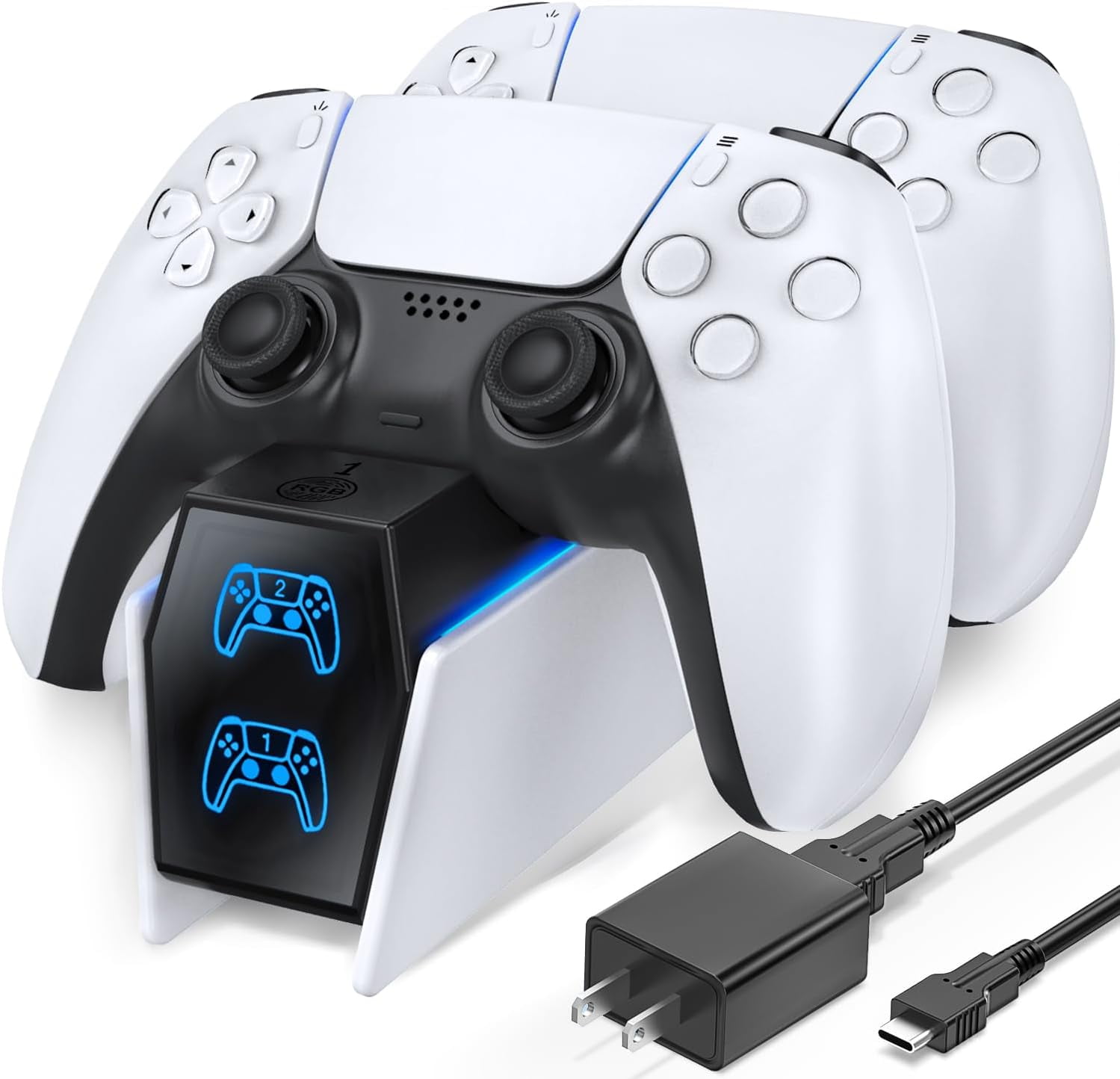 Chargeur de Manette PS5, Ensembles d'Accessoires PS5 avec Adaptateur CA à Charge Rapide,