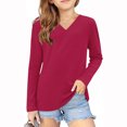 thumbnail image 1 of vdgthytj Toddler Boys Girls Long Sleeve T-Shirts Kids V Neck Solid Color Color Basic Tops Fall Spring Outfit Blouse, 1 of 6