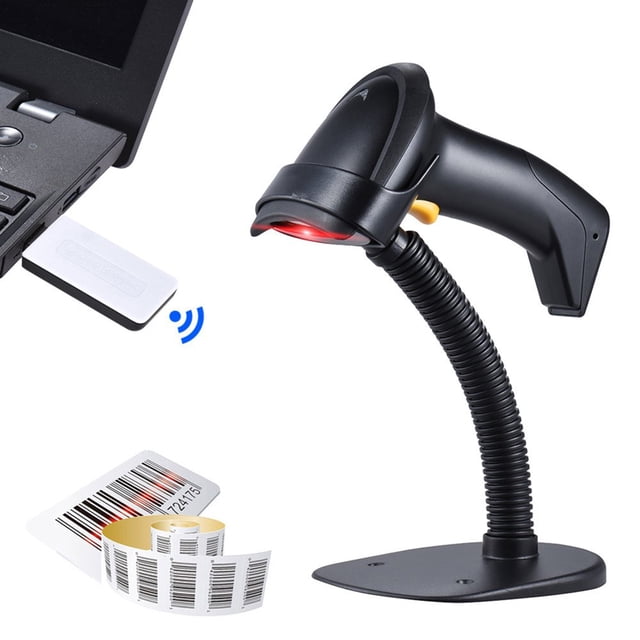 Lecteur de Codes-Barres 1D Portable Sans Fil Automatique/manuel 2,4 g Prenant en Charge la Numérisation Inverse de Codes-Barres avec Récepteur USB, Support Ajustable pour Supermarché, Bibliothèque, Logistique, Express
