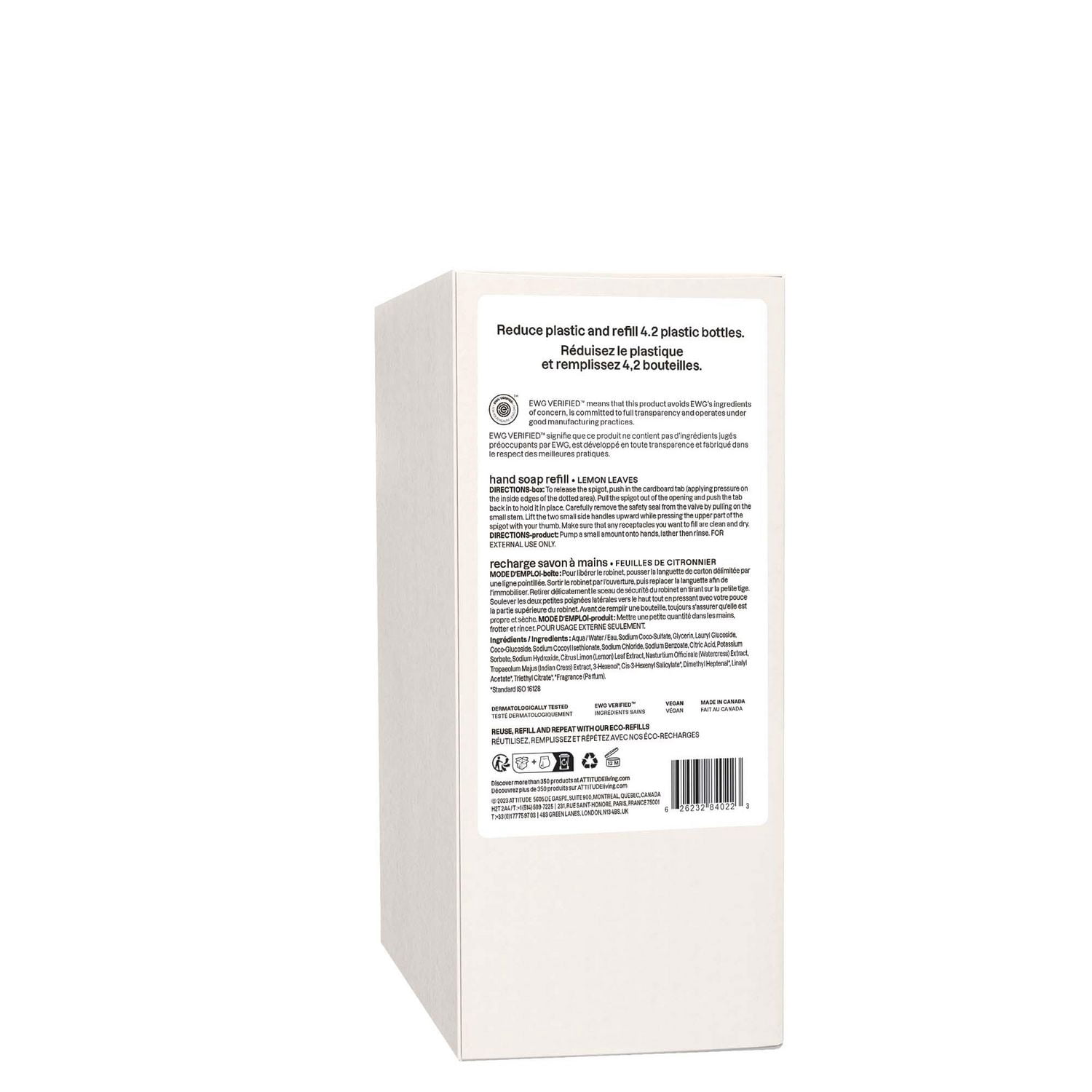 ATTITUDE super leaves, Savon à mains, Feuilles de Citronnier, 2L
