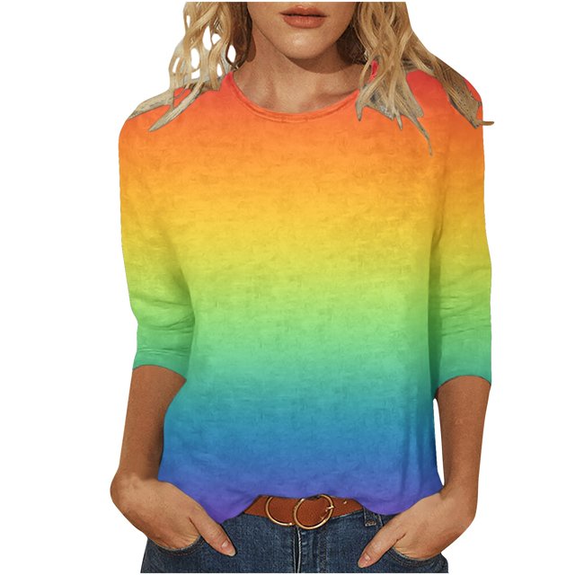 Hauts à Manches 3/4 pour Femmes Mode pour Femmes T-Shirt Ample Imprimé Blouse à Manches 3/4 Col Rond Hauts Décontractés T-Shirts en Coton Femmes T-Shirts pour Femmes Mode T-Shirts à Manches 3/4 pour Femmes